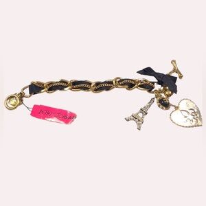 BETSEY JOHNSON Vintage French Eiffel Tower Metal & Ribbon Charm Bracelet NEW NWT